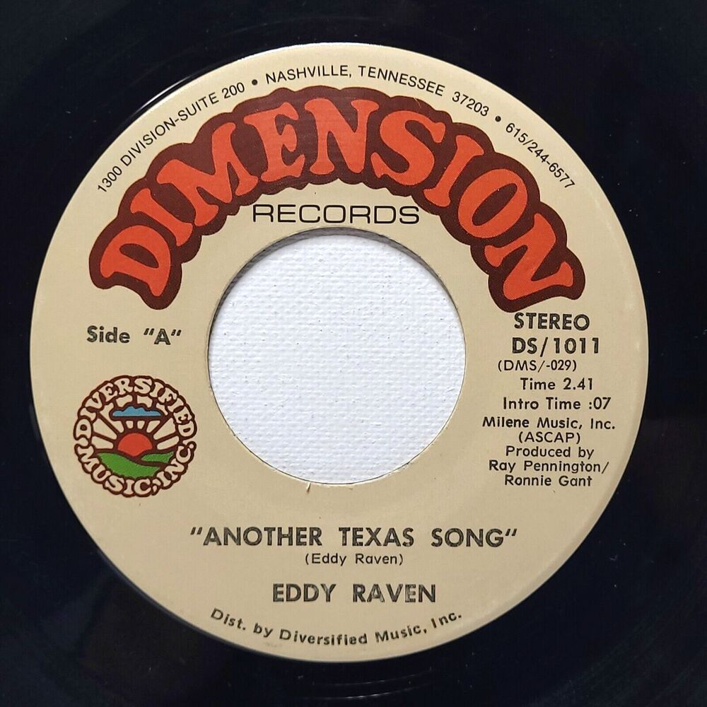 Eddy Raven 45 Another Texas Song/Day After Day on Dimension VG+ Country